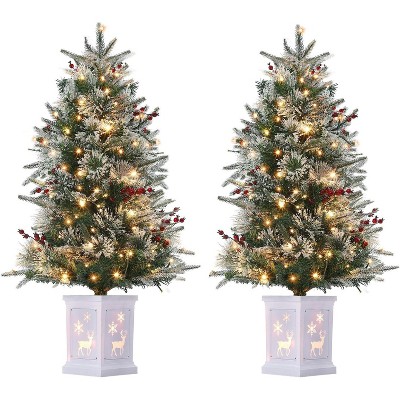 Pre Lit Artificial Christmas Trees with 78 Warm White Lights (Timetable), White Lamp Base, Snow Flocked Xmas Tree