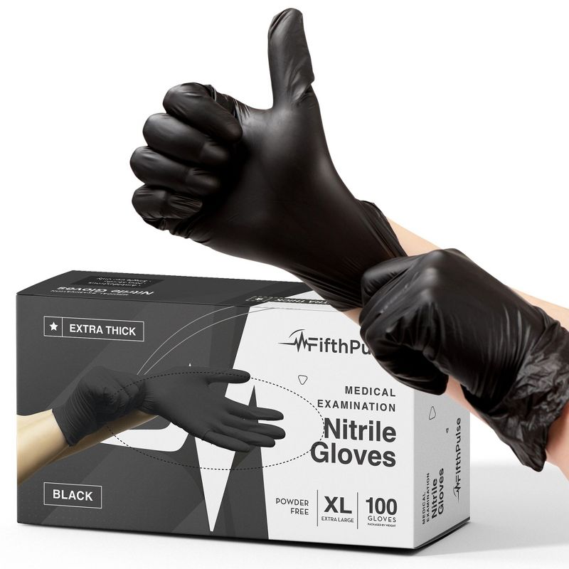 FifthPulse Extra-Thick Disposable Nitrile Medical Exam Gloves, Black, 100 Count - 4.5ML Thickness, 1 of 6