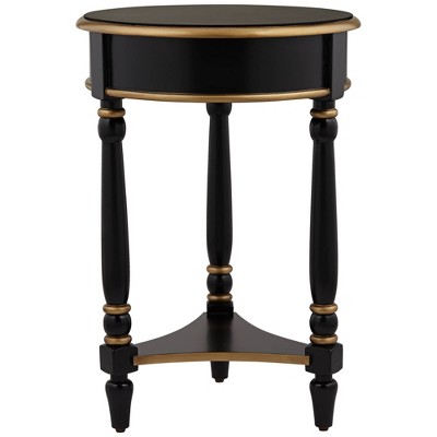 Cason Glam-Luxe Black and Gold Round Wood Side Table