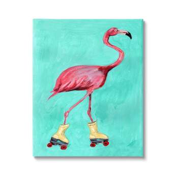 Wall Art by Kim Mcelroy Roller-Skating Flamingo Turquoise Animal Kids' Unframed Canvas - Stupell Industries
