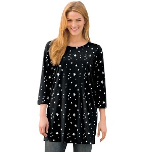 Woman Within Perfect Printed Three-Quarter-Sleeve Scoopneck Tunic - 1 of 4