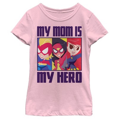 Girl's Marvel My Mom Is My Hero Cartoon Heroes T-shirt - Light Pink - X ...