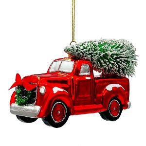 Traditional Red Truck with Ornamental Tree Glass Christmas Ornament| OrnamentallyYou - 1 of 4