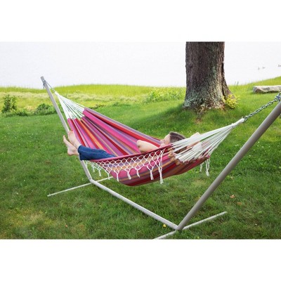 Brazilian Pink Striped Polycotton Double Outdoor Hammock
