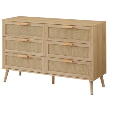 NicBex Drawer Dresser with 8 Rattan Drawers Farmhouse Chest of Drawers with Wood Legs for Bedroom,Living Room