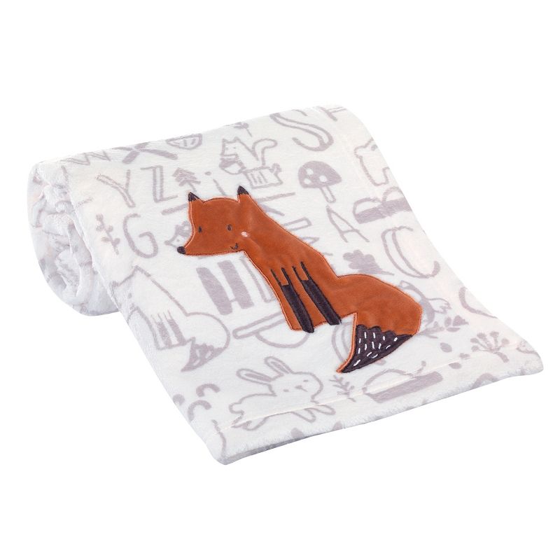 Bedtime Originals Animal Alphabet Gray/White Fox Appliqued Fleece Baby Blanket, 3 of 8