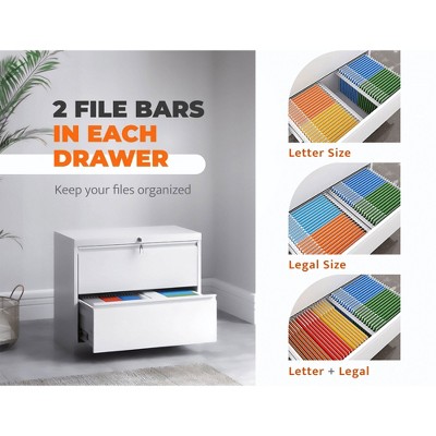 White Metal Lockable 2-Drawer Lateral Filing Cabinet