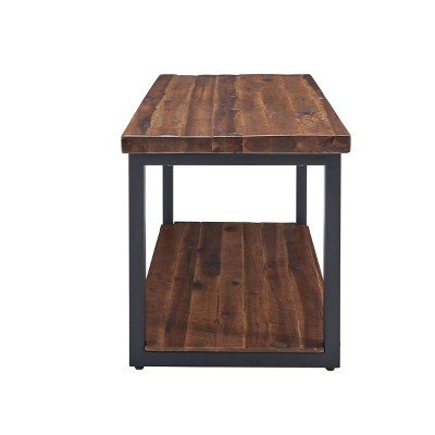 Claremont 43.7" Rustic Dark Brown Wood Bench with Storage Shelf