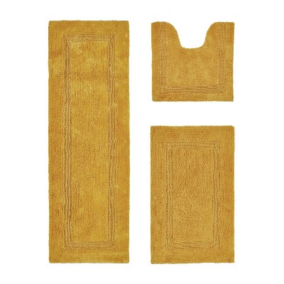 Lux Premium 100% Cotton  Ultra-Soft Tufted Solid Reversible 3 Piece Bath Rug Set, Water-Absorbent, Durable, Machine Washable Bathroom Rug