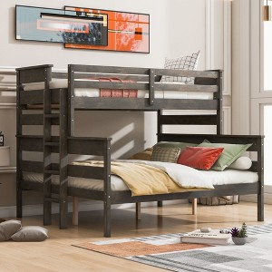 Grungis Twin XL over Queen Loft Bed with Ladder and Guardrails,Wood Bunk Bed Can Divided Into 2 Platform Bed,Loft and Bunk Bed for Bedroom - 1 of 4