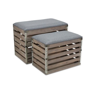 Cheung's SiloSong Set of 2 Rectangular Wood Slat Storage Bench - Gray