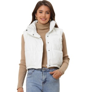 Allegra K Women's Lightweight Cropped Quilted Padded Zip Up Sleeveless Puffer Vest - 1 of 4