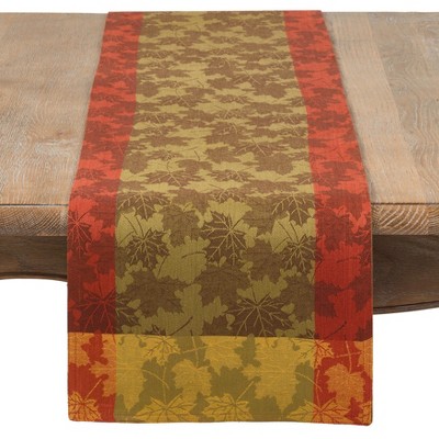 Autumn Leaves Design Cotton Table Runner with Trim Embellishment