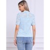 INSPIRE CHIC Women's Floral Lace Mock Neck Puff Short Sleeve Elegant Blouse - 3 of 4
