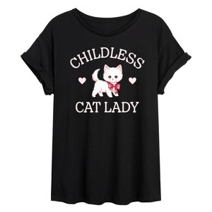 Women's - Instant Message - Childless Cat Lady Kitten Oversized Graphic T-Shirt - 1 of 4