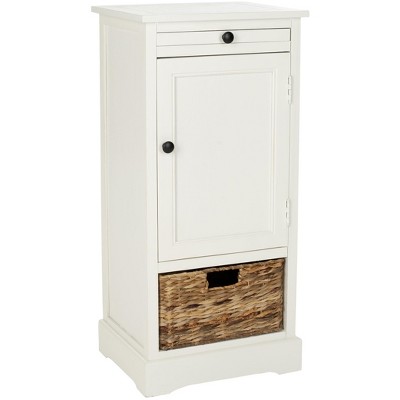 Distressed Cream Pine Wood Tall Accent Cabinet