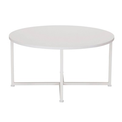 Modern Minimalist Round White Metal Coffee Table with Laminate Finish