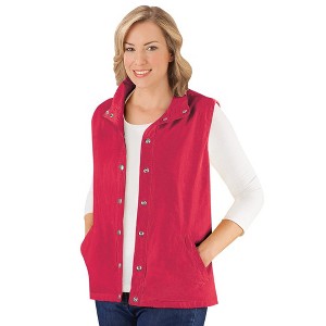 Collections Etc Snap Front and Cinch Back Sleeveless Vest with Front Slant Pockets - Flattering Layering Piece for Outfit - 1 of 4