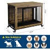 38.6" Rustic Wood Dog Crate with 3 doors, wheels & removable tray. Heavy-duty furniture kennel for small/medium dogs. - 3 of 4