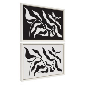 Kate and Laurel Sylvie Modern Matisse Inspired Botanical White on Black and Black on White Framed Canvas, 2 Piece 18x24, White - 1 of 4