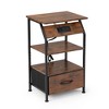 Resenkos Rustic Nightstand Bedside Table with Drawer and Shelves, USB Ports and Outlets, Remote Control, LED Lights for Bedroom Living Room, Brown - 4 of 4