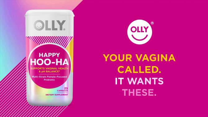 OLLY Happy Hoo-Ha Probiotic Capsules for Women Supports, Vaginal Health and pH Balance - 25ct, 2 of 15, play video