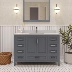 Rooh Solid Wood Bathroom Vanity with White Quartz Countertop & Undermount Sink | Handcrafted Luxury by Artisans - 1 of 4