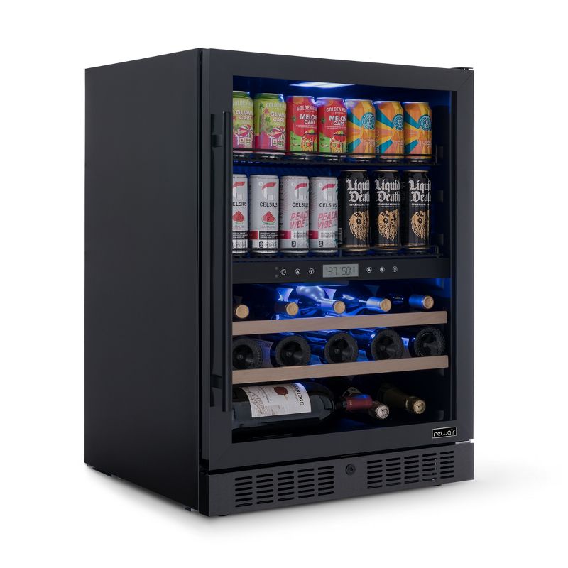 Newair 24" Built-in Dual Zone Wine and Beverage Refrigerator 24 Bottles & 100 Cans, Black Stainless Steel, Drinks and Wine Combination Fridge, 1 of 16