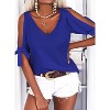 Imily Bela Women Summer V Neck Cold Shoulder Tops Loose Casual Tee Chic Cutout Blouse - 2 of 4