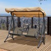 Resenkos 2-Seat Swing Chair, Outdoor Porch Glider With Canopy, Cup Holders & Tray, Perfect for Garden, Poolside, Brown - 3 of 4