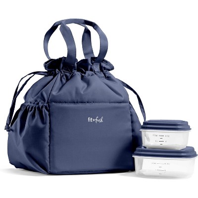 Drawstring Lunch Bag for Women, Complete Lunch Set with 2 Containers, Stain-Resistant, Leak-Resistant, Back to School Essential, Teacher Lunchbox