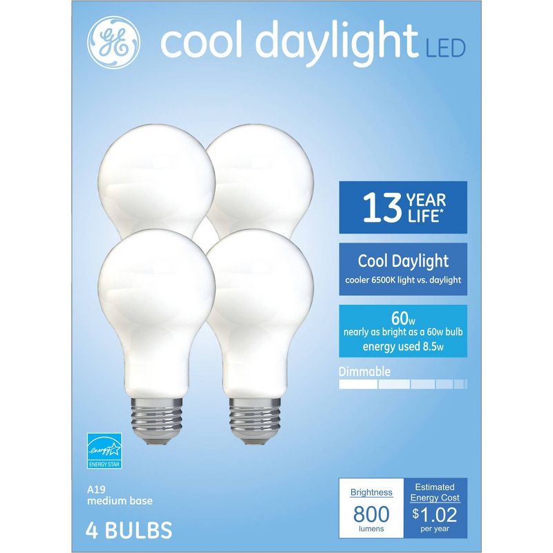 GE 4pk Cool Daylight 60W A19 LED Light Bulbs, 1 of 5