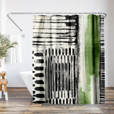 Abstract Green and Black Polyester Shower Curtain