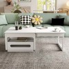 Modern Coffee Tables for Living Room, LED Coffee Table, Storage Coffee Table, Wood Center Table with 2 Drawers and Open Side Shelf, White - 4 of 4