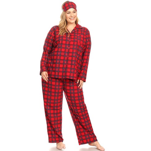 Women's Plus Size Three-Piece Pajama Set Red Plaid 4X - White Mark