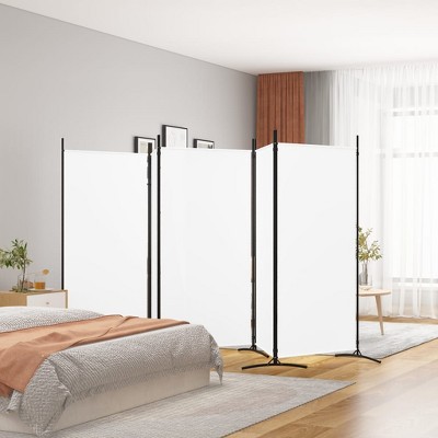 vidaXL 5-Panel Room Divider in White Color, Ideal for Bedroom, Living Room, Studio Apartment - Made of Durable Fabric Material with Iron Frame
