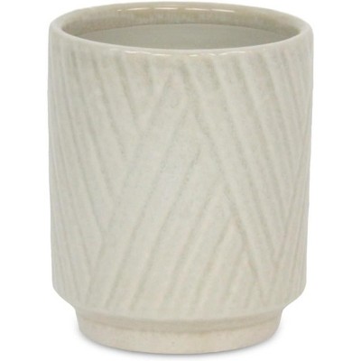 Cheung's Parlora Crossed Diagonal Pattern Straight Side Ceramic Pot - Small - White