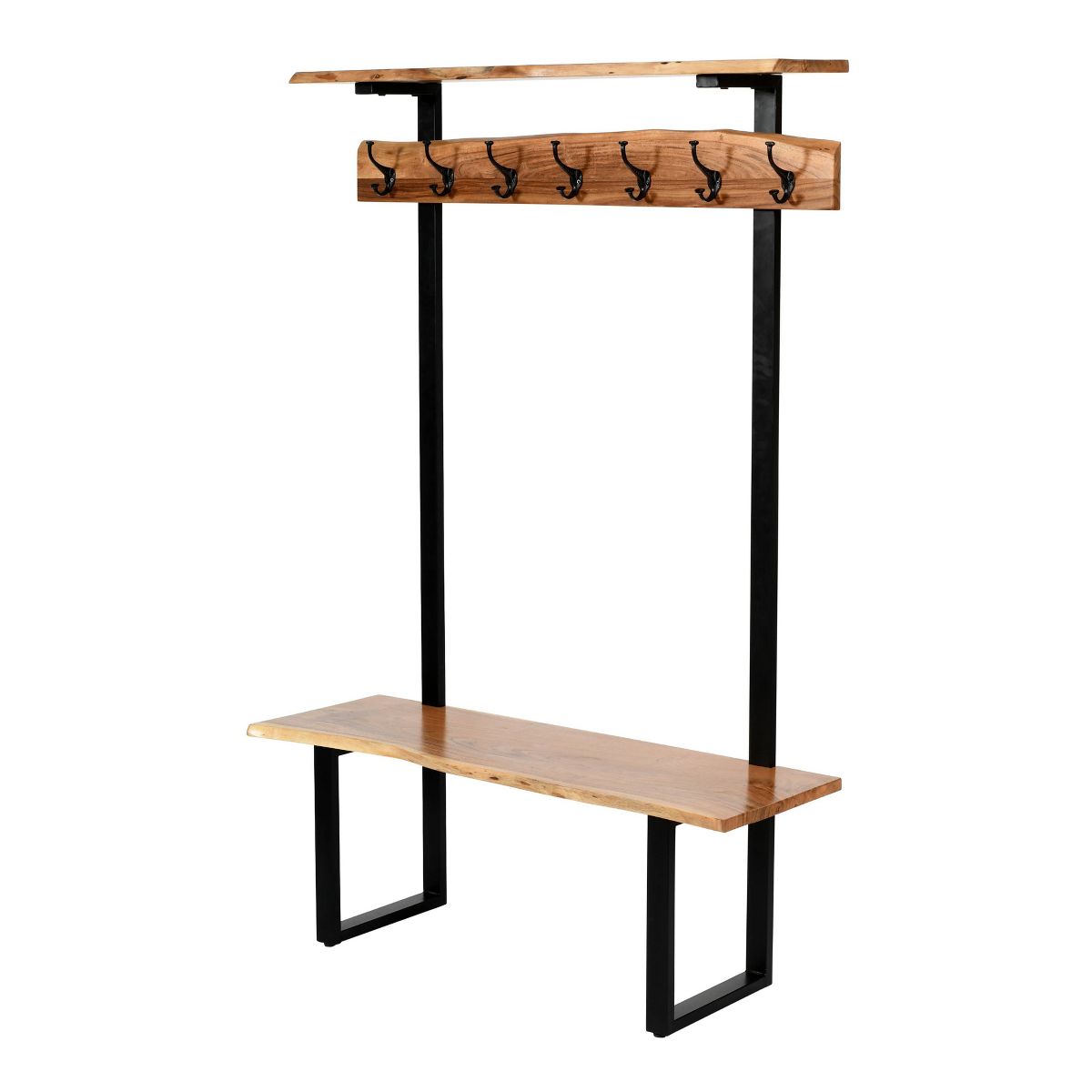 Alpine Hall Tree Natural - Alaterre Furniture: Acacia Wood, Metal Legs, Storage, 7 Hooks - thumbnail 4