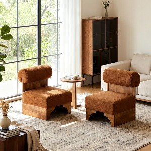 Christopher Knight Home Pedro Rubberwood Boucle Upholstered Accent Chair with Rolled Backrest (Set of 2) - 1 of 4