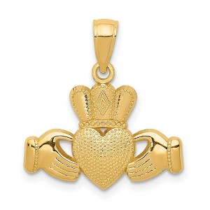 Black Bow Jewelry 14k Yellow Gold Polished & Textured Claddagh Pendant, 20mm (3/4 inch) - 1 of 4