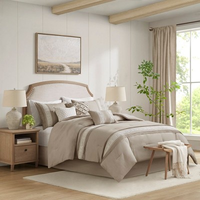 Taupe Queen Microfiber Comforter Set with Lace Trim