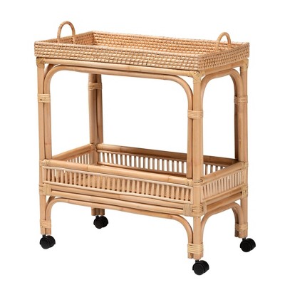 Natural Nude Rattan Rectangular Beverage Cart with Storage