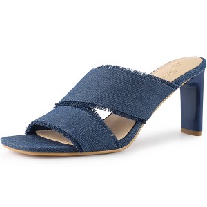 Perphy Women's Open Toe Block Heel Denim Slide Mules Sandals - 1 of 4