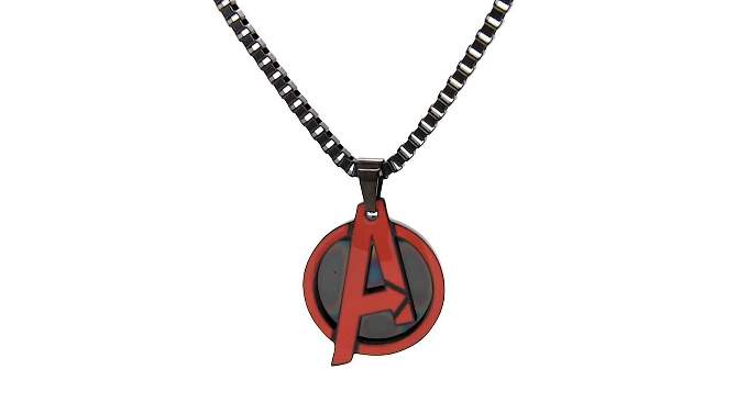 Men&#39;s Marvel The Avengers Logo Stainless Steel Pendant with Chain - Black (24&#34;), 2 of 4, play video