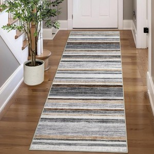 Modern Living Room Rug, Large Washable Striped Accent Carpet, Non-Slip, Stain-Resistant Low-Pile Foldable Floor Mat for Dining Room - 1 of 4