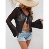 Womens Casual Summer Tie Front V Neck Flared Sleeve Openwork Cardigan - 2 of 4