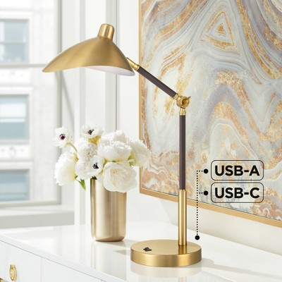 Adjustable Antique Gold Metal Desk Lamp with Leather Wrap