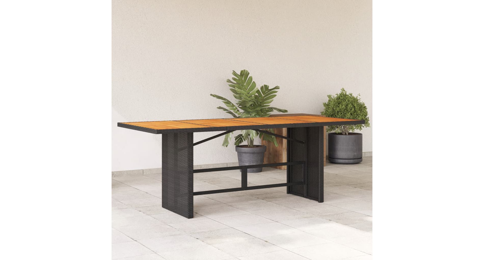 Aghana Digitals 6-Seater Rectangular Garden Dining Table with Acacia Wood Top & Powder-Coated Steel Black  31.5 x 74.8 x 29.1 in