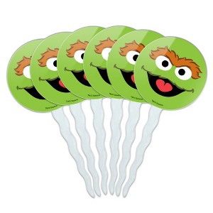 Sesame Street Oscar the Grouch Face Cupcake Picks Toppers Decoration Set of 6 - 1 of 4