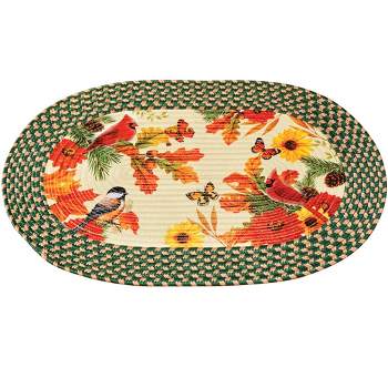 Collections Etc Fall Leaves & Birds Green Border Braided Rug 30" x 19.5"